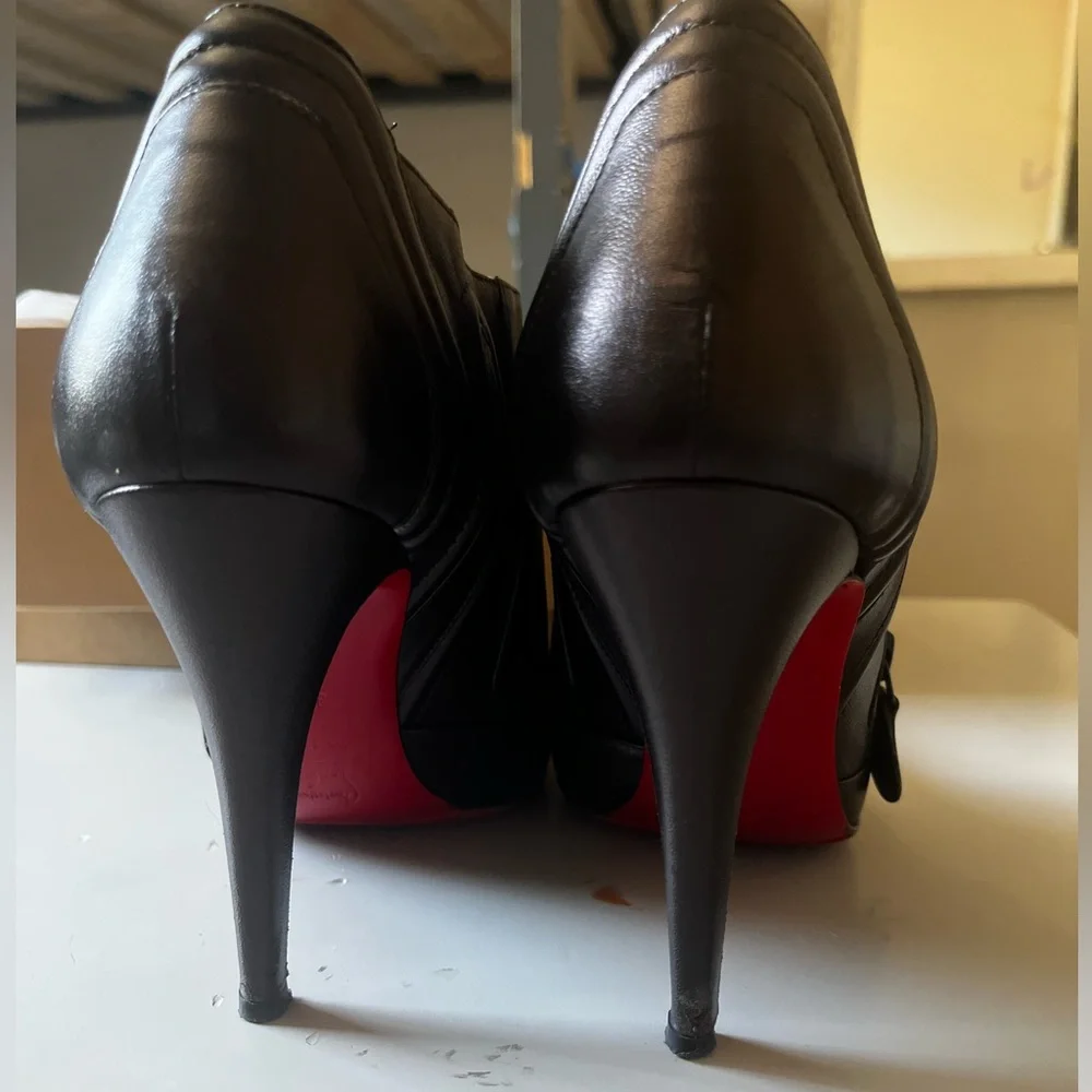 Christian Louboutin Black Leather Quilted Ankle Booties with Red Soles